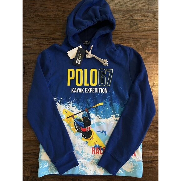 NWT Polo Ralph Lauren 67 Kayak Expedition Fleece Hoodie Blue Mens Size L $248